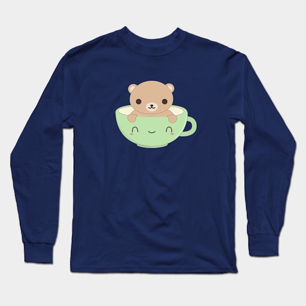 Cute Coffee Brown Bear T-Shirt Long Sleeve T-Shirt by happinessinatee